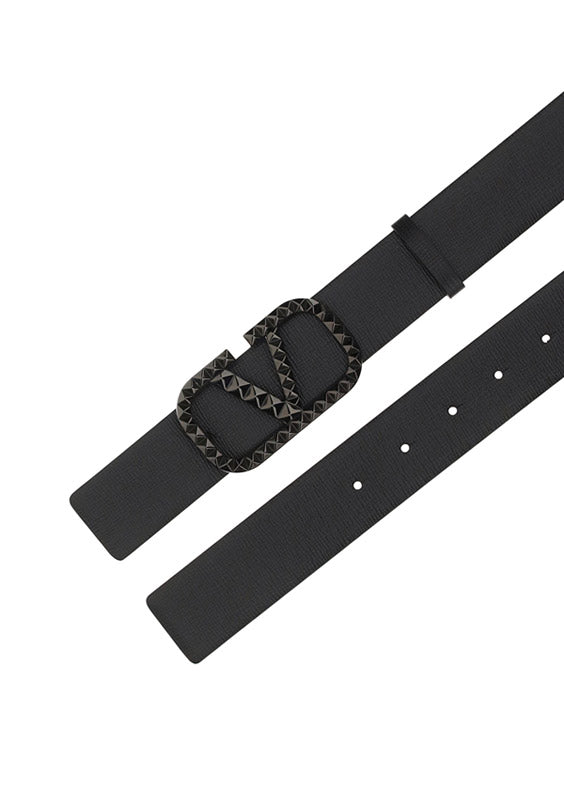 VLogo Signature Belt In Grainy Calfskin - Black