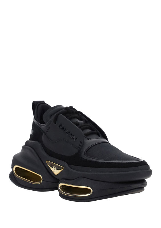 Black Leather and Suede B Bold Low-top Sneakers - Black