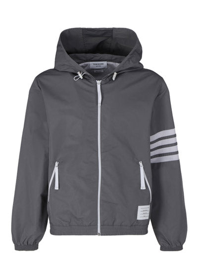 Sustainable Ripstop Mesh 4-Bar Hooded Zip Up Jacket - Grey