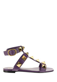Roman Stud Flat Calfskin Sandal - Purple