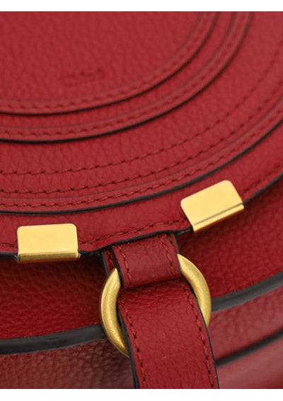 Mini Marcie Saddle Bag in Grained Calfskin - Smoked Red