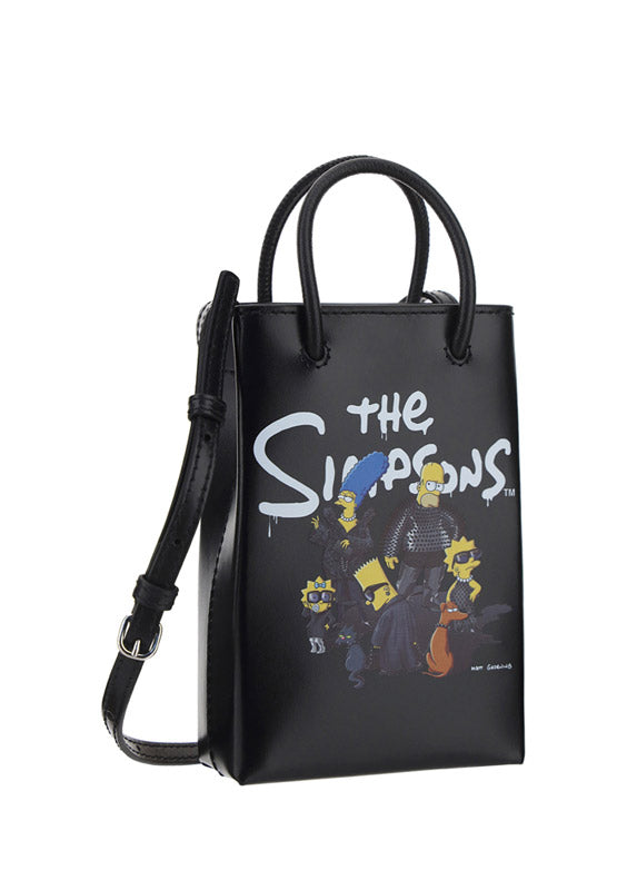 The Simpons TM &© 20TH Television Mini Shopping Bag In Shiny Calfskin - Black