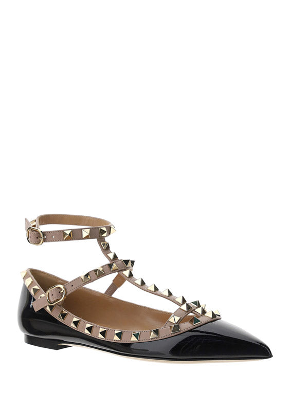 Patent Rockstud Caged Ballet Flat - Black / Poudre