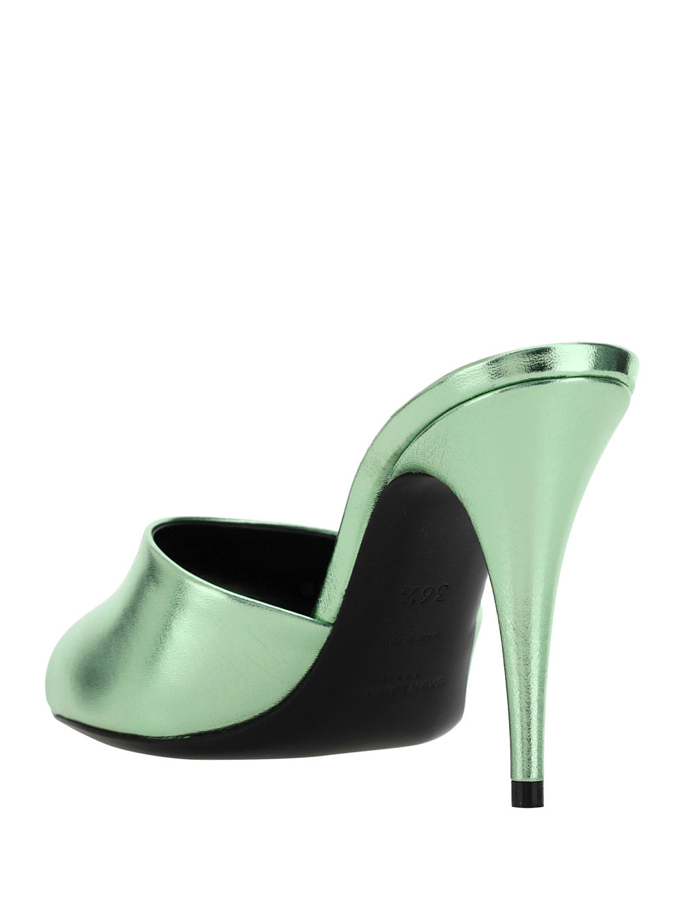 La 16 Mules In Metallic Leather - Green