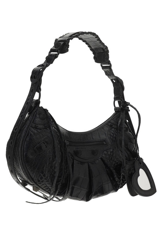 Le Cagole XS Shoulder Bag Crocodile Embossed - Black