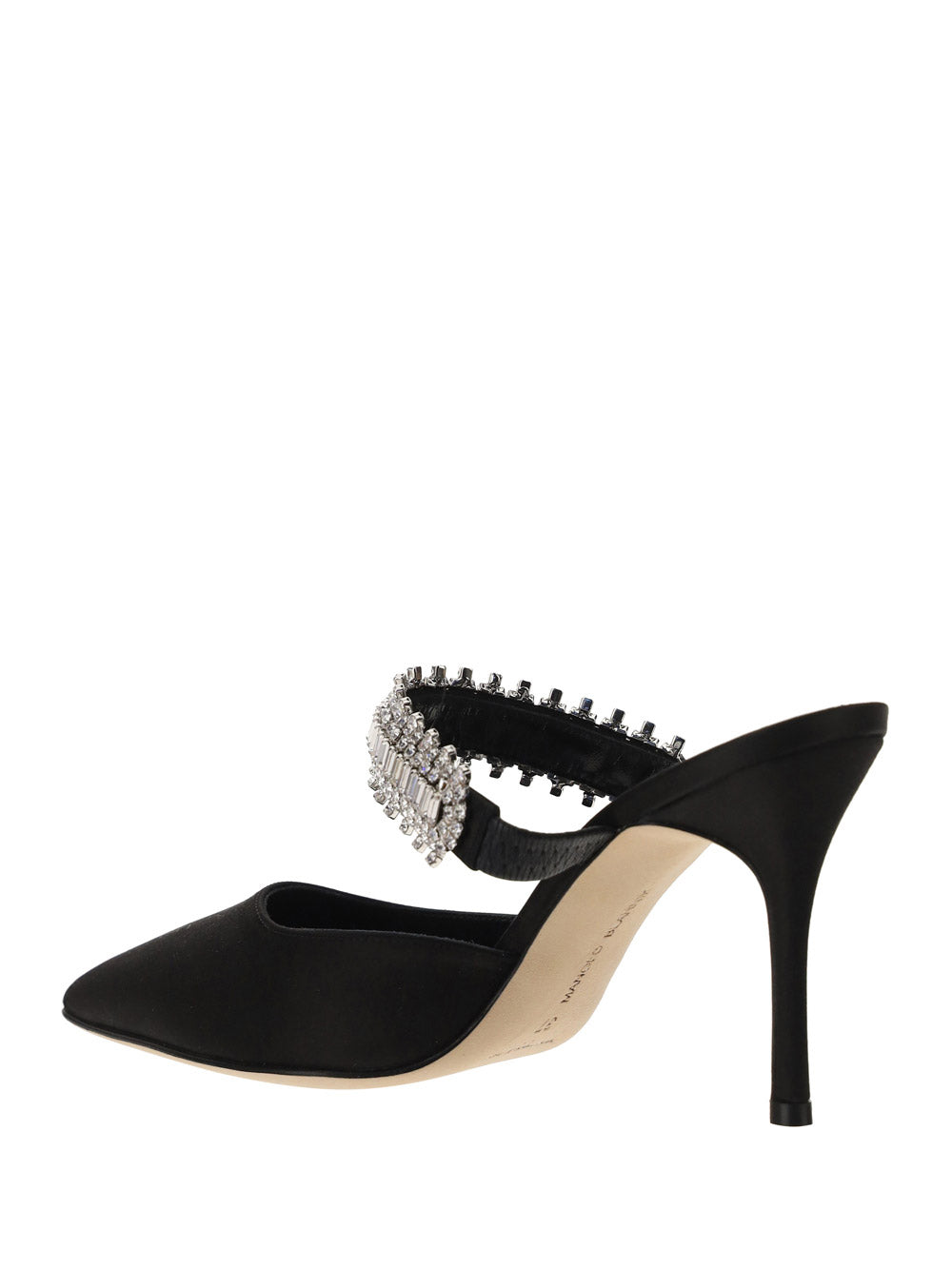 Lutara Satin Crystal Embellished Mules - Black