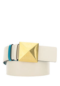 Reversible One Stud Belt In Calfskin 40MM - White / Blue