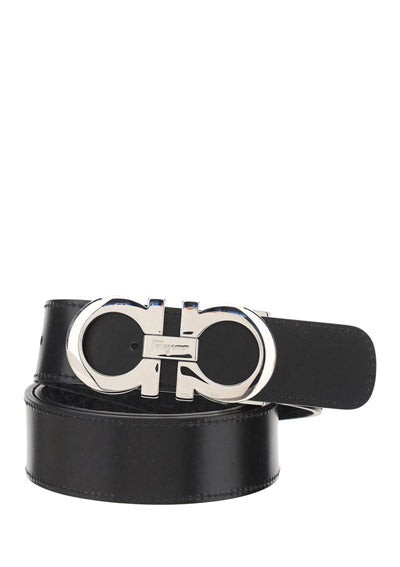 Reversible And Adjustable Gancini Belt - Black