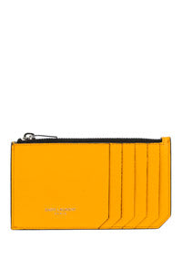 Fragments Zipped Card Case In Grain De Poudre-Embossed Leather - Orange