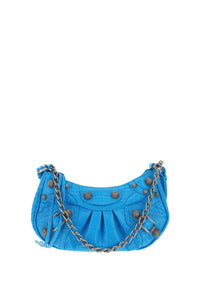 Le Cagole Mini Purse With Chain Crocodile Embossed With Rhinestones - Blue