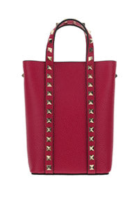 Rockstud Grainy Calfskin Leather Pouch With Chain - Blossom