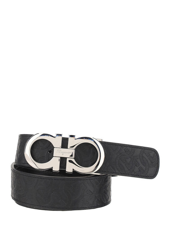 Reversible And Adjustable Gancini Belt - Black