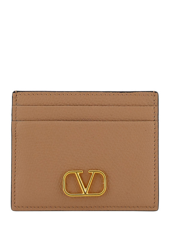 VLogo Signature Cardholder in Grainy Calfskin - Rose Canelle