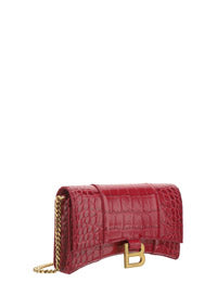Hourglass Wallet In Shiny Crocodile Embossed Calfskin - Raspberry