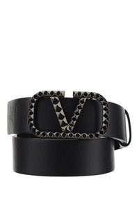 VLogo Signature Belt In Grainy Calfskin - Black