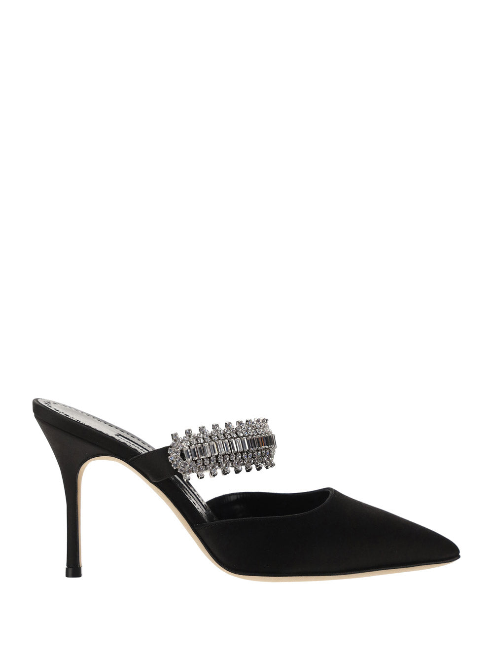 Lutara Satin Crystal Embellished Mules - Black