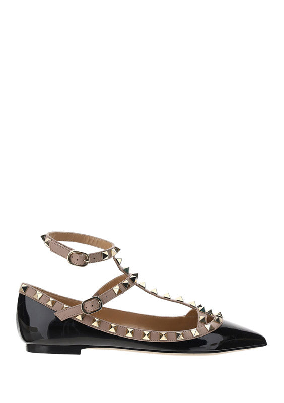 Patent Rockstud Caged Ballet Flat - Black / Poudre