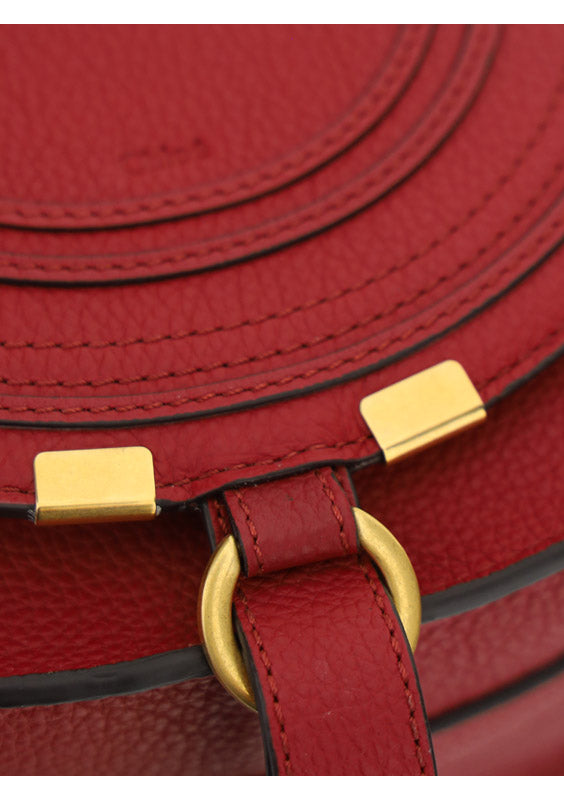 Mini Marcie Saddle Bag in Grained Calfskin - Smoked Red
