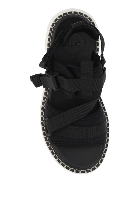 Lilli Sporty Flat Sandal In Recycled Textile - Black