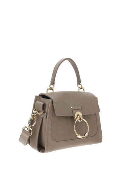 Mini Tess Day Bag in Grained & Shiny Calfskin - Powder