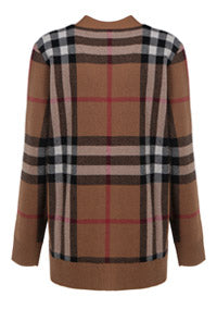 Check Wool Cashmere Jacquard Cardigan - Brown.
