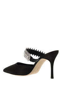 Lutara Satin Crystal Embellished Mules - Black