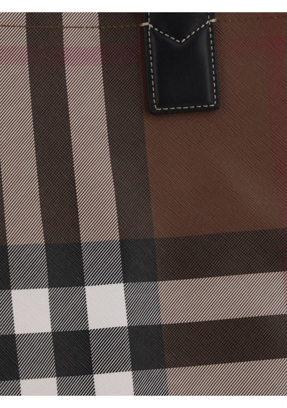 Check and Leather Tote - Dark Birch Brown