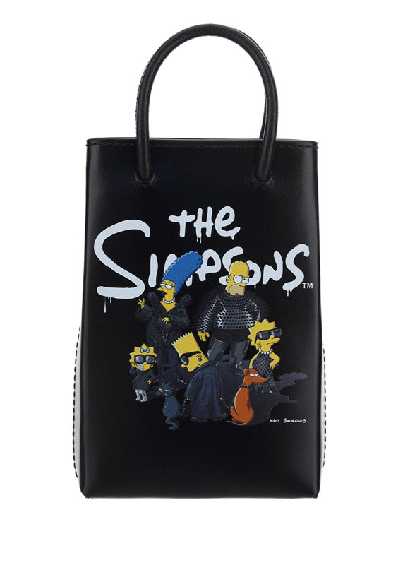 The Simpons TM &© 20TH Television Mini Shopping Bag In Shiny Calfskin - Black