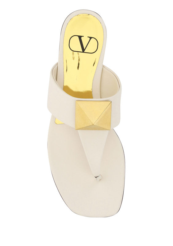 One Stud Calfskin Flat Thong Sandal - Light Ivory