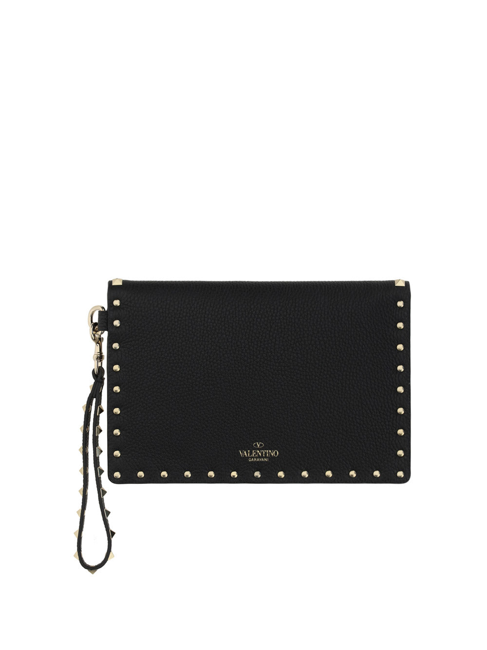 Rockstud Grainy Calfskin Pouch - Black