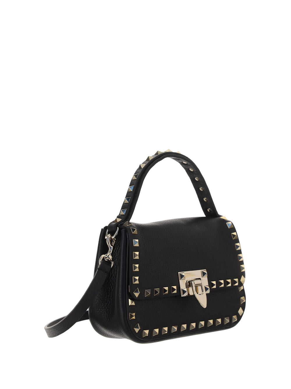 Small Rockstud Grainy Calfskin Handbag - Black