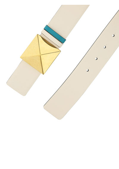 Reversible One Stud Belt In Calfskin 40MM - White / Blue