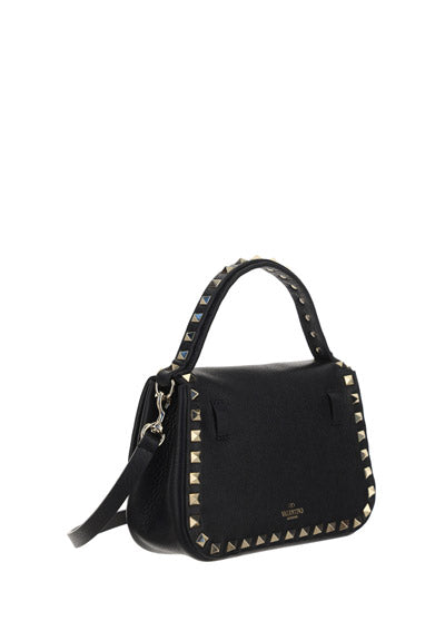 Small Rockstud Grainy Calfskin Handbag - Black
