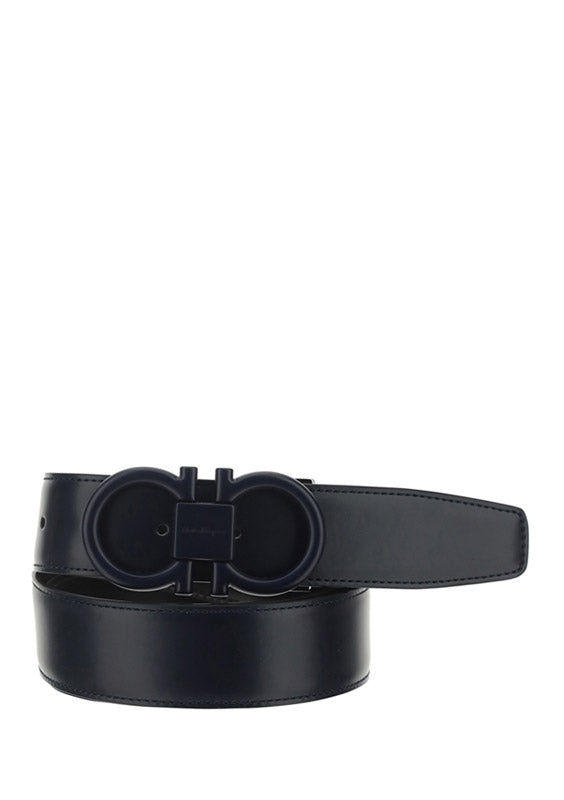 Adjustable And Reversible Gancini Belt - Blue Marine