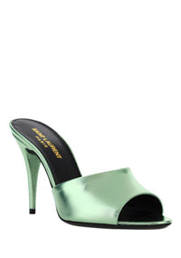 La 16 Mules In Metallic Leather - Green