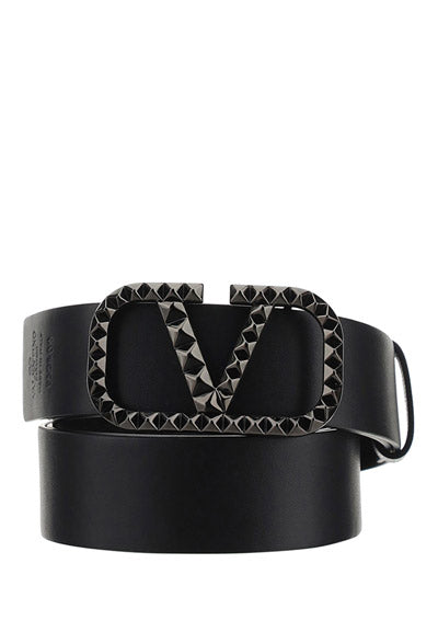 VLogo Signature Belt In Grainy Calfskin - Black
