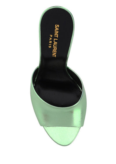 La 16 Mules In Metallic Leather - Green