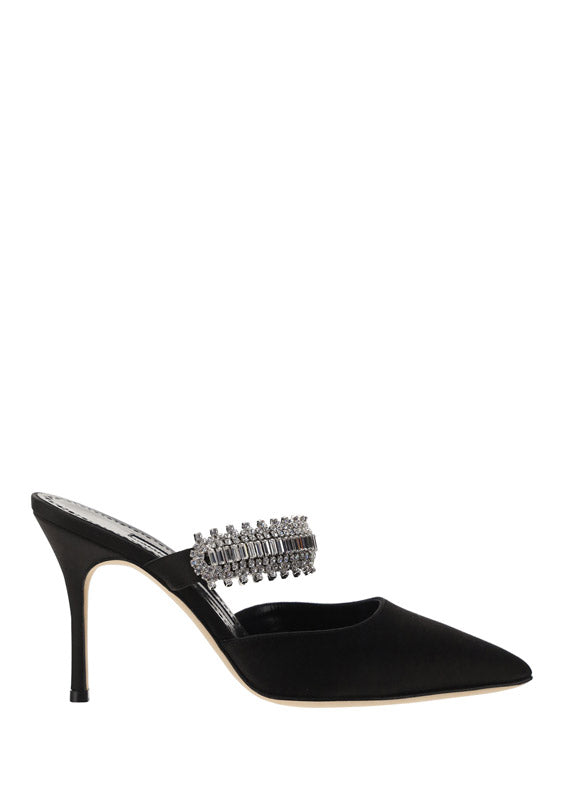 Lutara Satin Crystal Embellished Mules - Black