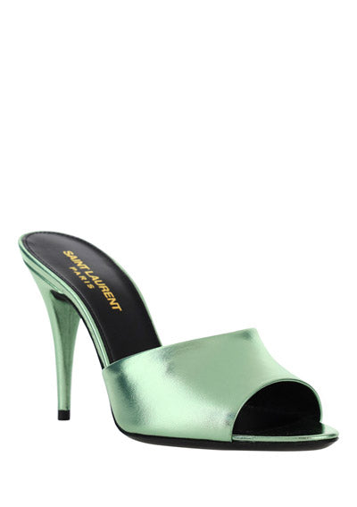 La 16 Mules In Metallic Leather - Green