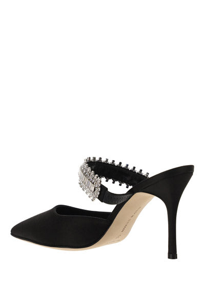 Lutara Satin Crystal Embellished Mules - Black