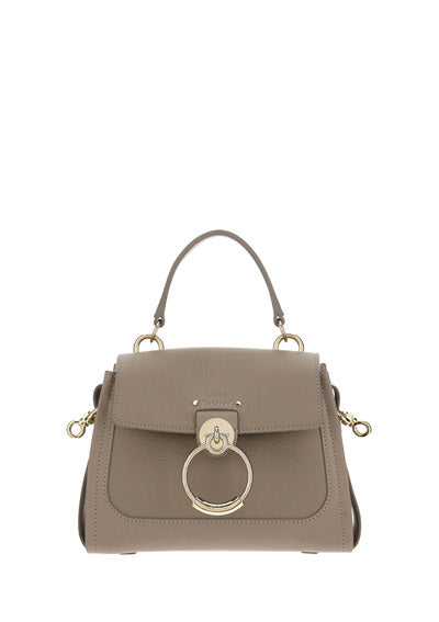 Mini Tess Day Bag in Grained & Shiny Calfskin - Powder