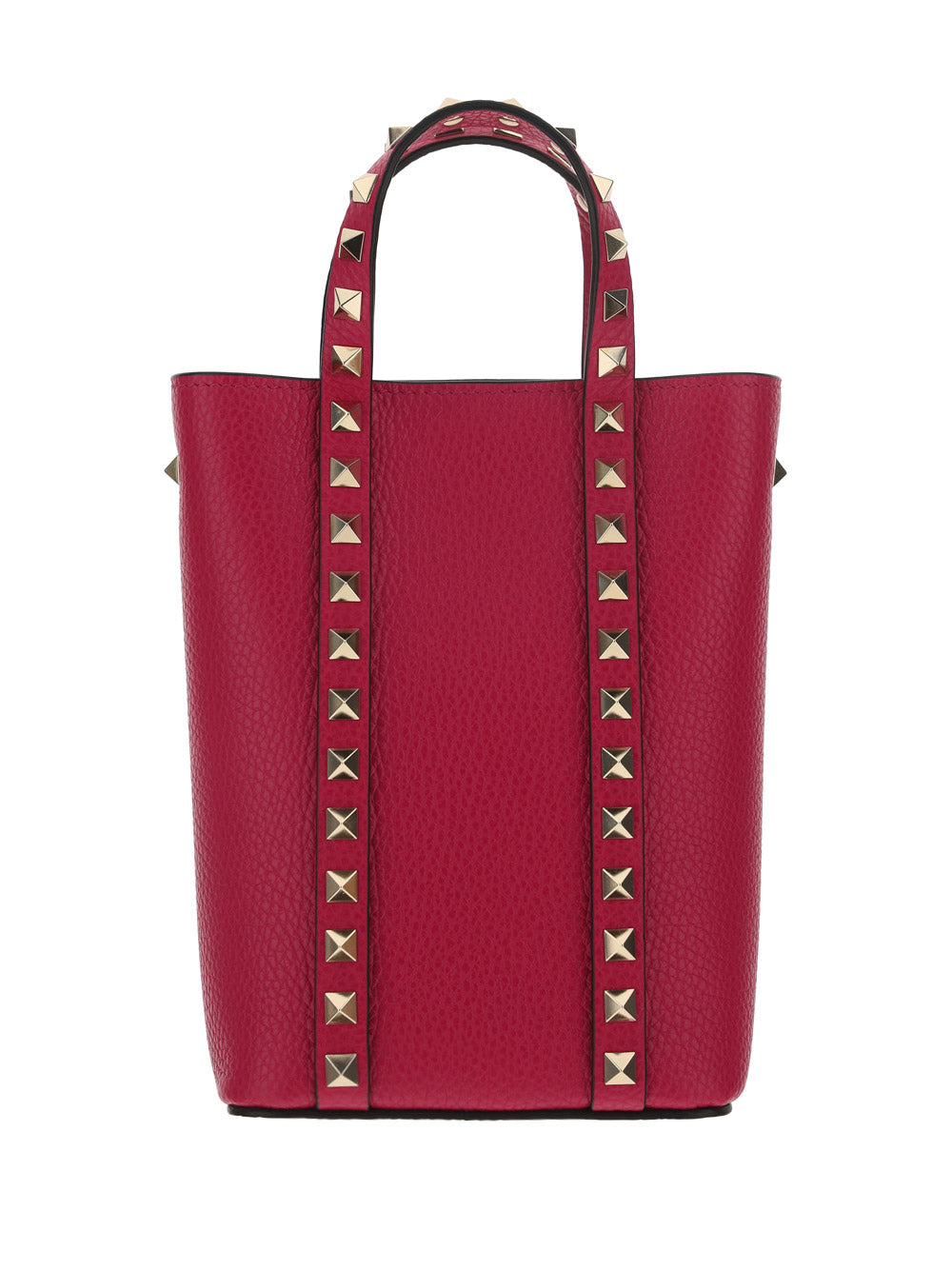 Rockstud Grainy Calfskin Leather Pouch With Chain - Blossom
