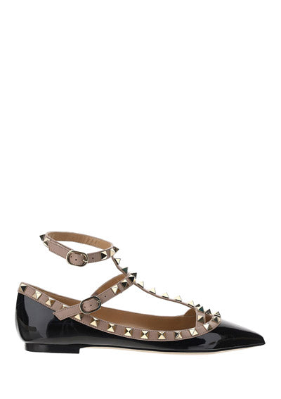 Patent Rockstud Caged Ballet Flat - Black / Poudre