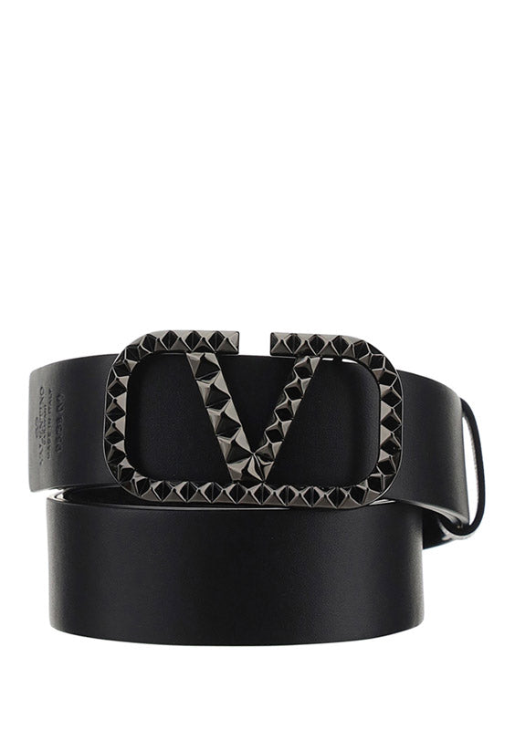 VLogo Signature Belt In Grainy Calfskin - Black