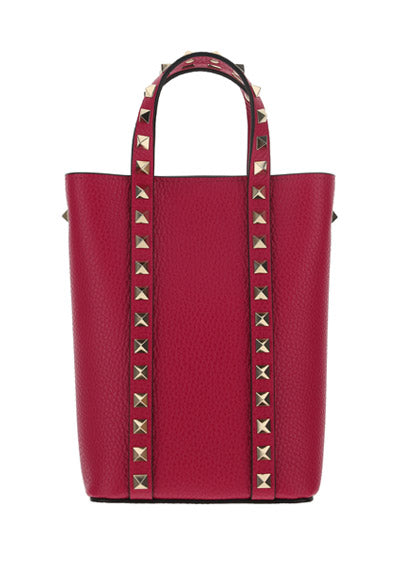 Rockstud Grainy Calfskin Leather Pouch With Chain - Blossom