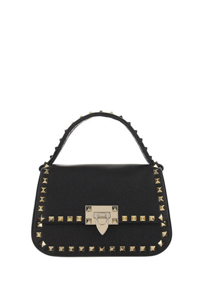 Small Rockstud Grainy Calfskin Handbag - Black