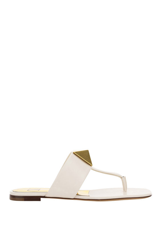 One Stud Calfskin Flat Thong Sandal - Light Ivory