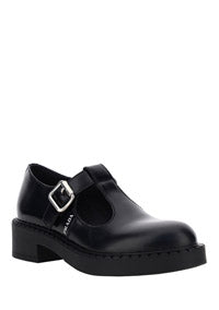 Brushed Leather Mary Jane T-strap Shoes - Black