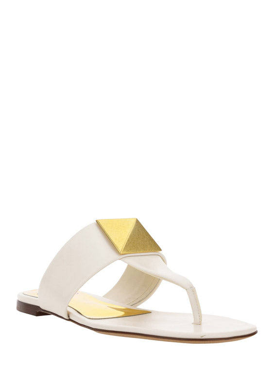One Stud Calfskin Flat Thong Sandal - Light Ivory