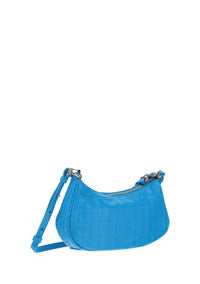 Le Cagole Mini Purse With Chain Crocodile Embossed With Rhinestones - Blue